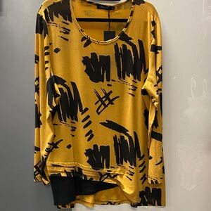 Yellow & Black Abstract Print Long Sleeve Top